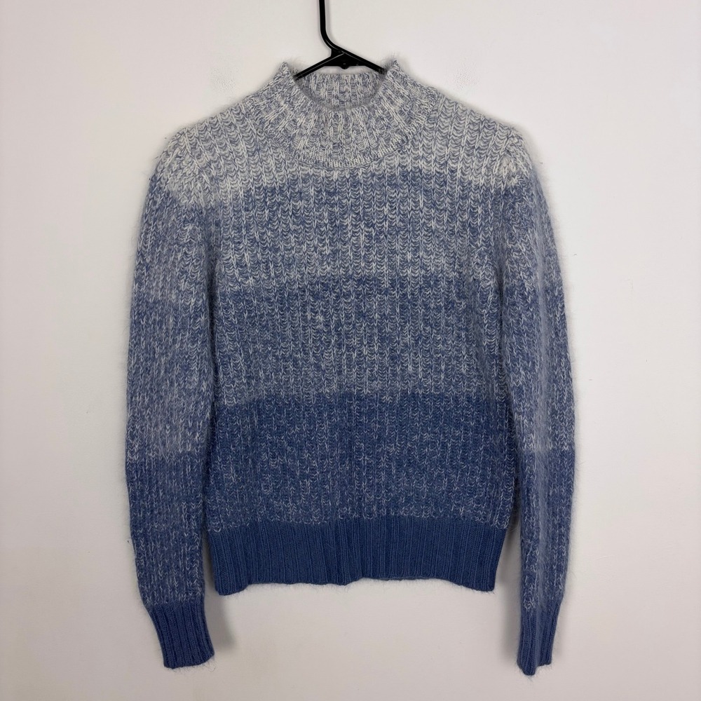 White Stag 90s Vintage Angora Blend Sweater Blue Ombre Mock Neck Size Medium